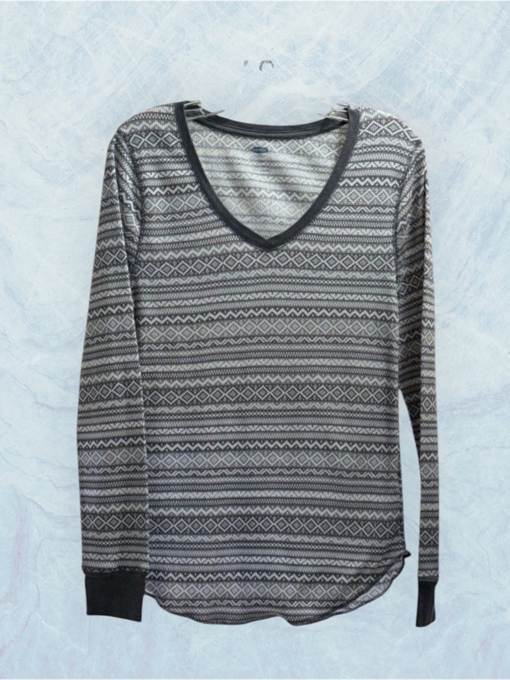 Old Navy Women's Grey Striped Thermal Sleep Shirt Large
